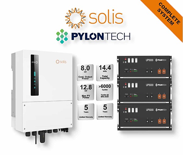 8.0 kW SOLIS S6 Hybrid Combo, c/w 3x 4.8 kWh PYLONTECH Lithium Batteries