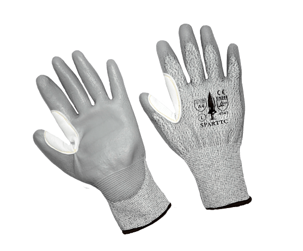 ANSI 4 HPPE FIBER, PU PALM, LEATHER THUMB CROTCH