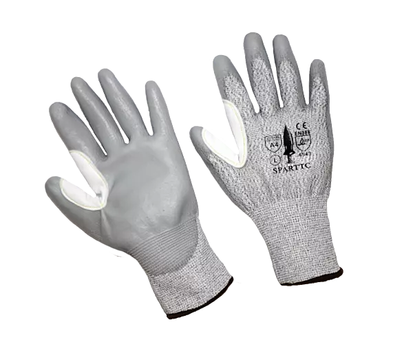 ANSI 4 HPPE FIBER, PU PALM, LEATHER THUMB CROTCH