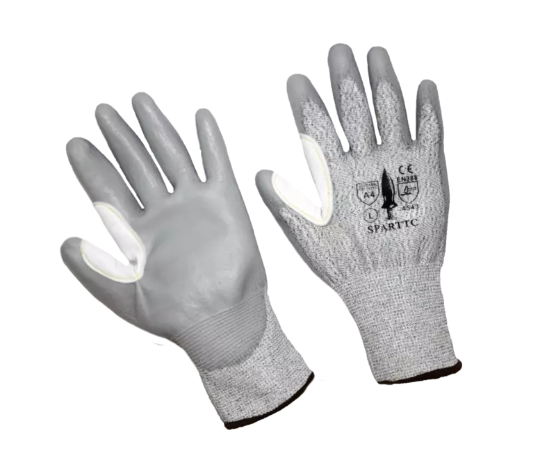 ANSI 4 HPPE FIBER, PU PALM, LEATHER THUMB CROTCH