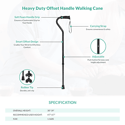405BK offset handle walking cane