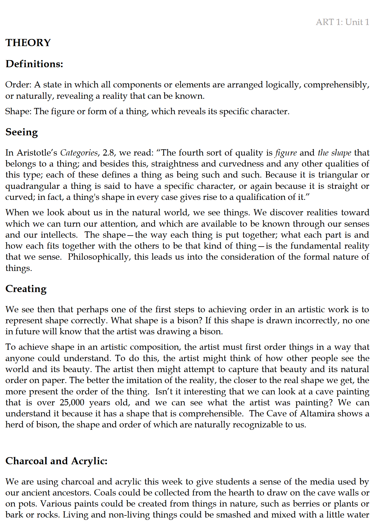 ART 1: Ancient & Classical Times (K-6th) ~ Textbook