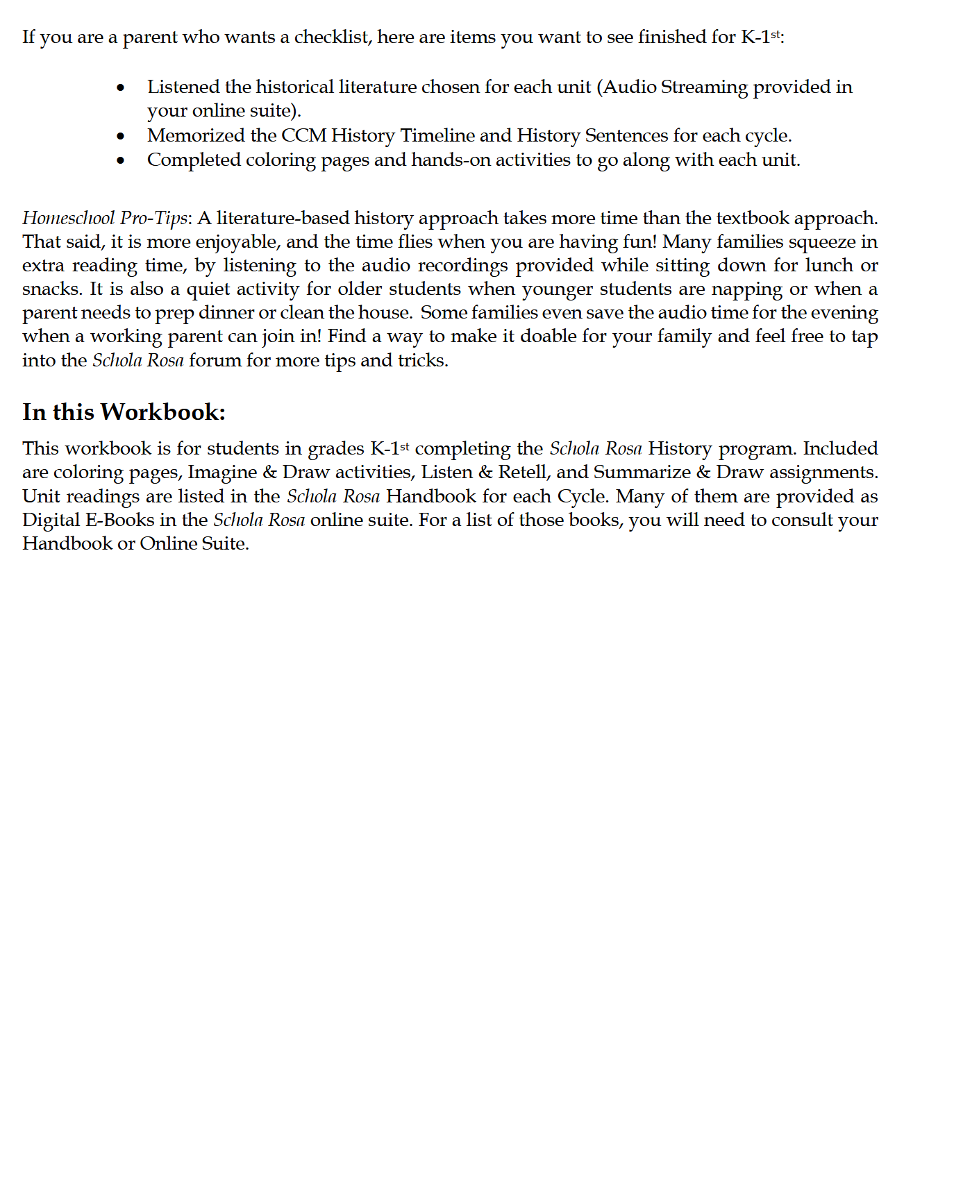 History K-1: Ancient & Classical Times - Schola Rosa Cycle 1