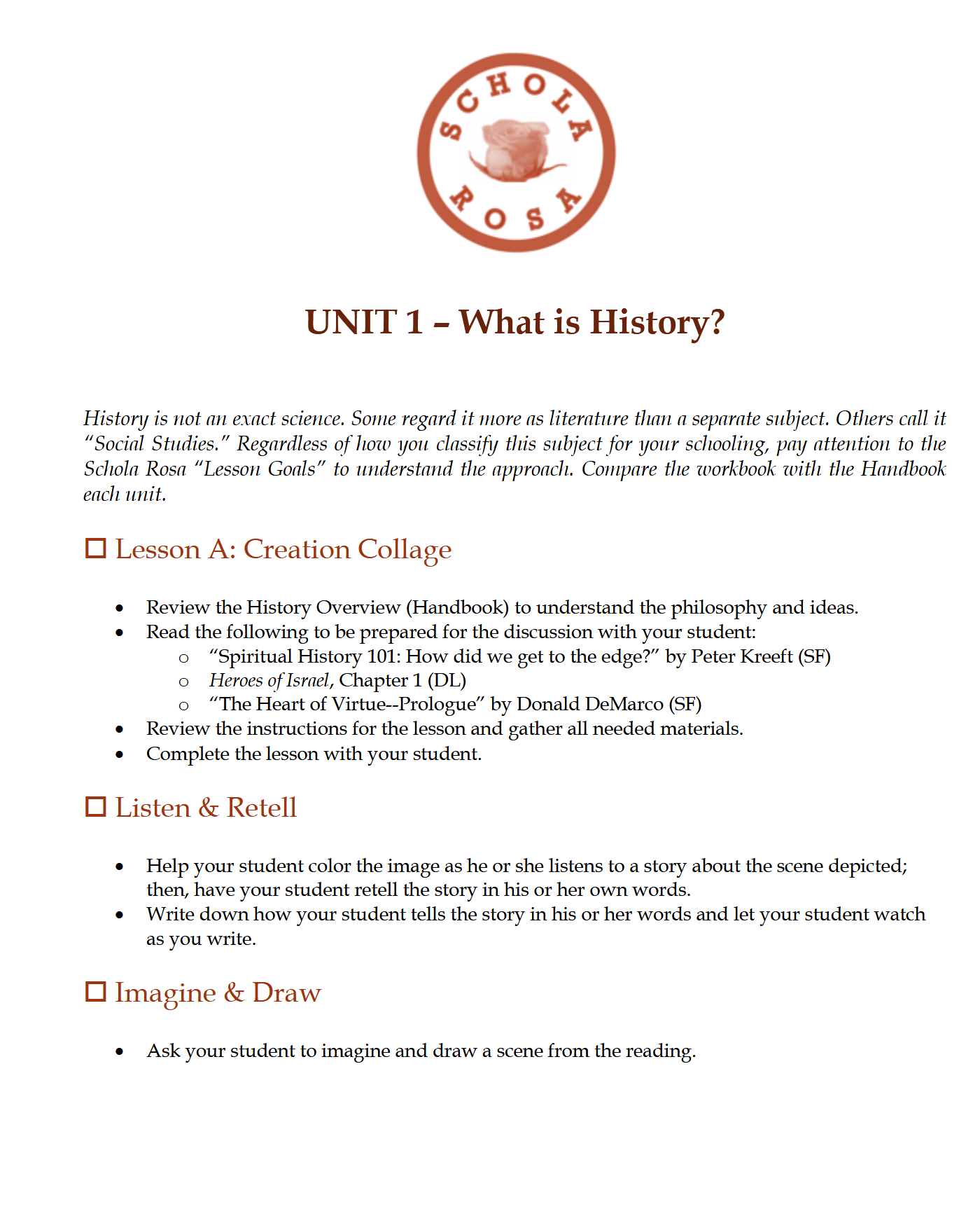 History K-1: Ancient & Classical Times - Schola Rosa Cycle 1