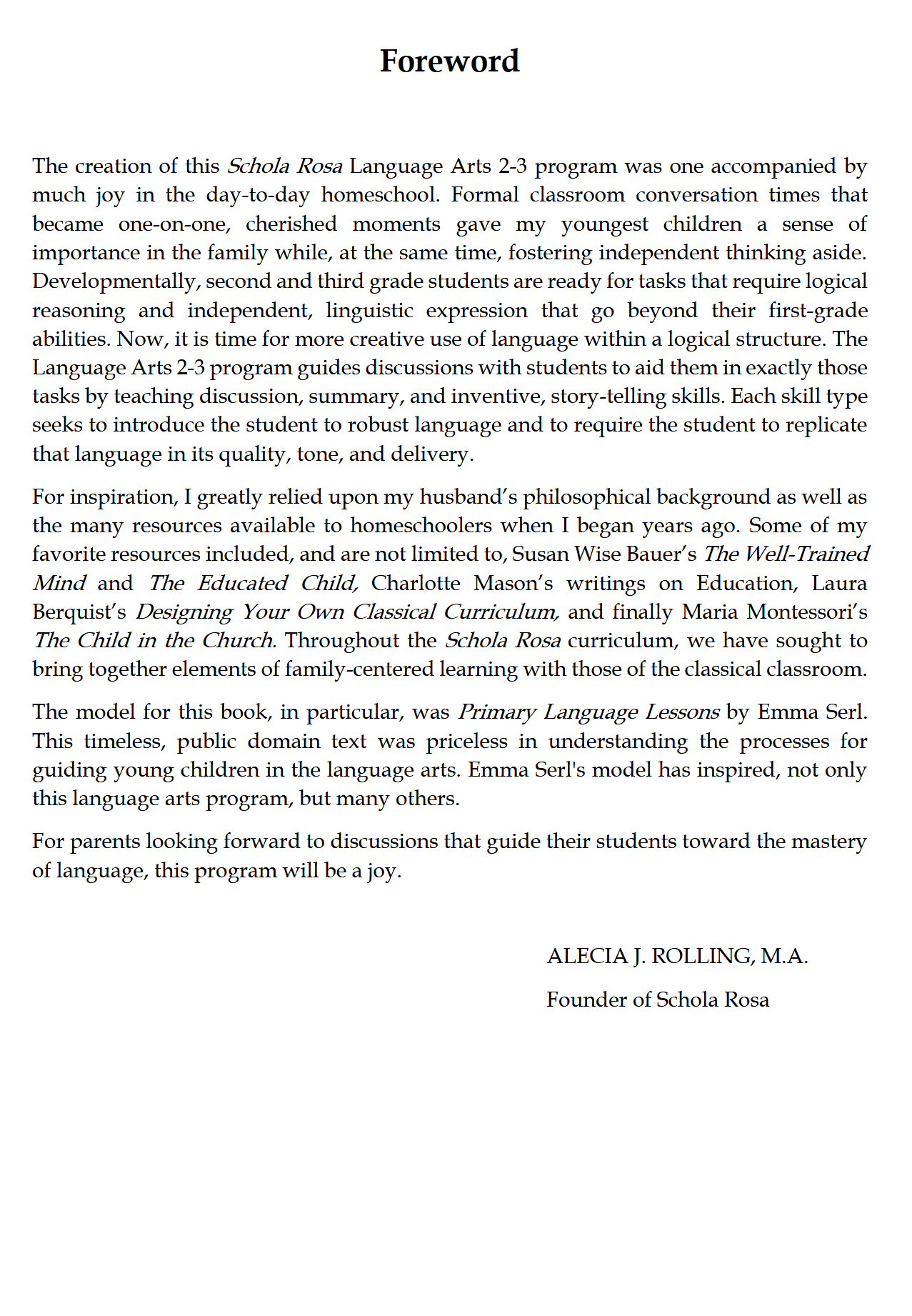 Language Arts 2-3: Schola Rosa Cycle 1