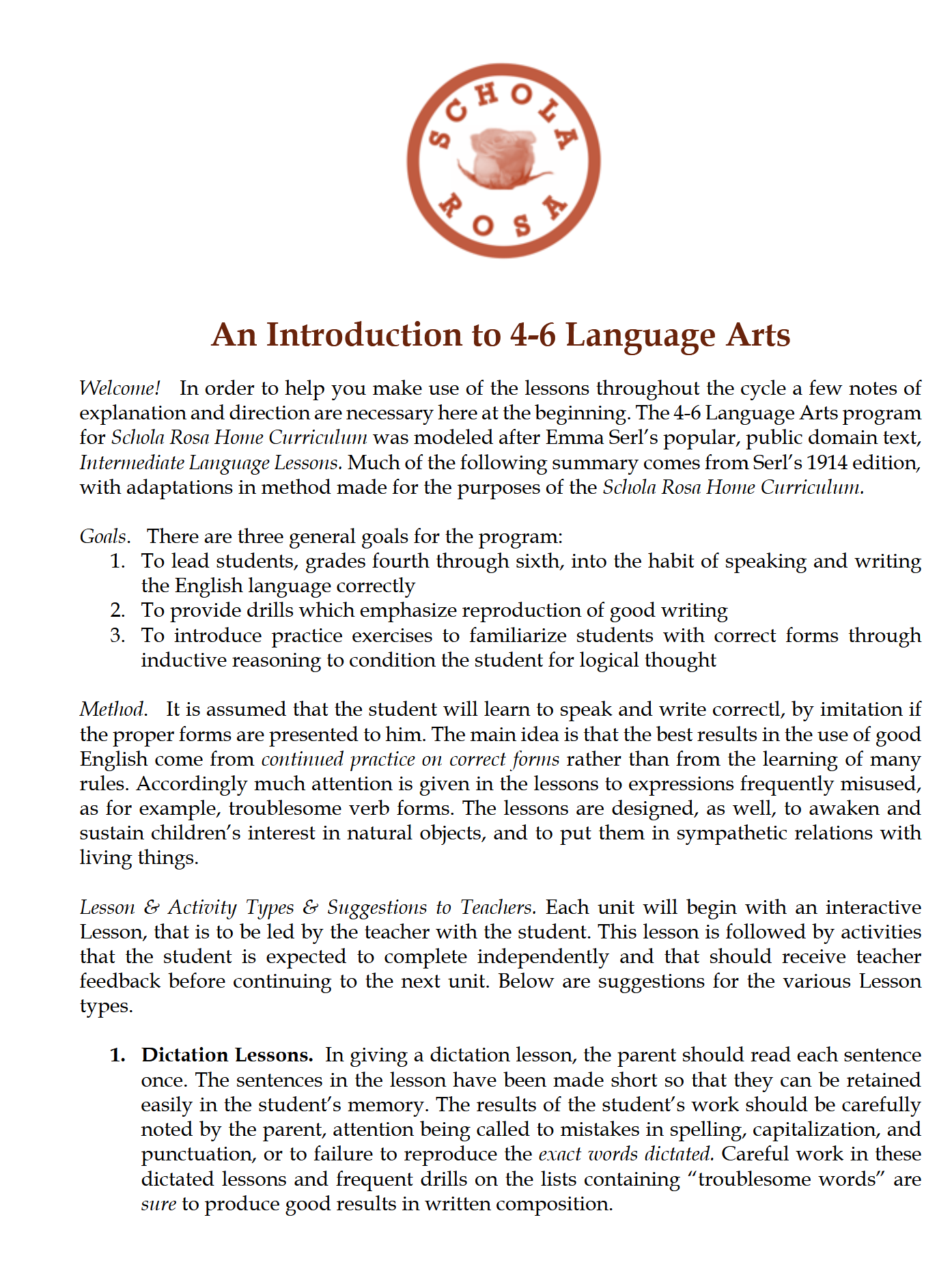 Language Arts 4-6: Schola Rosa Cycle 1