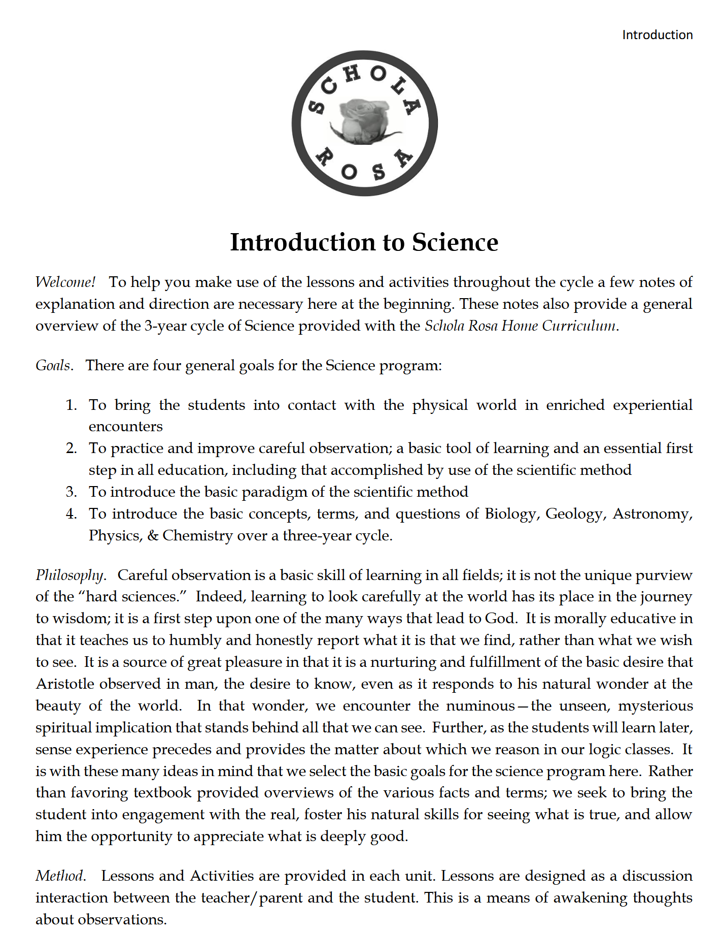 Science 4-6: Plant and Animal Life: Schola Rosa Cycle 1 Science 4-6: Plant and Animal Life: Schola Rosa Cycle 1