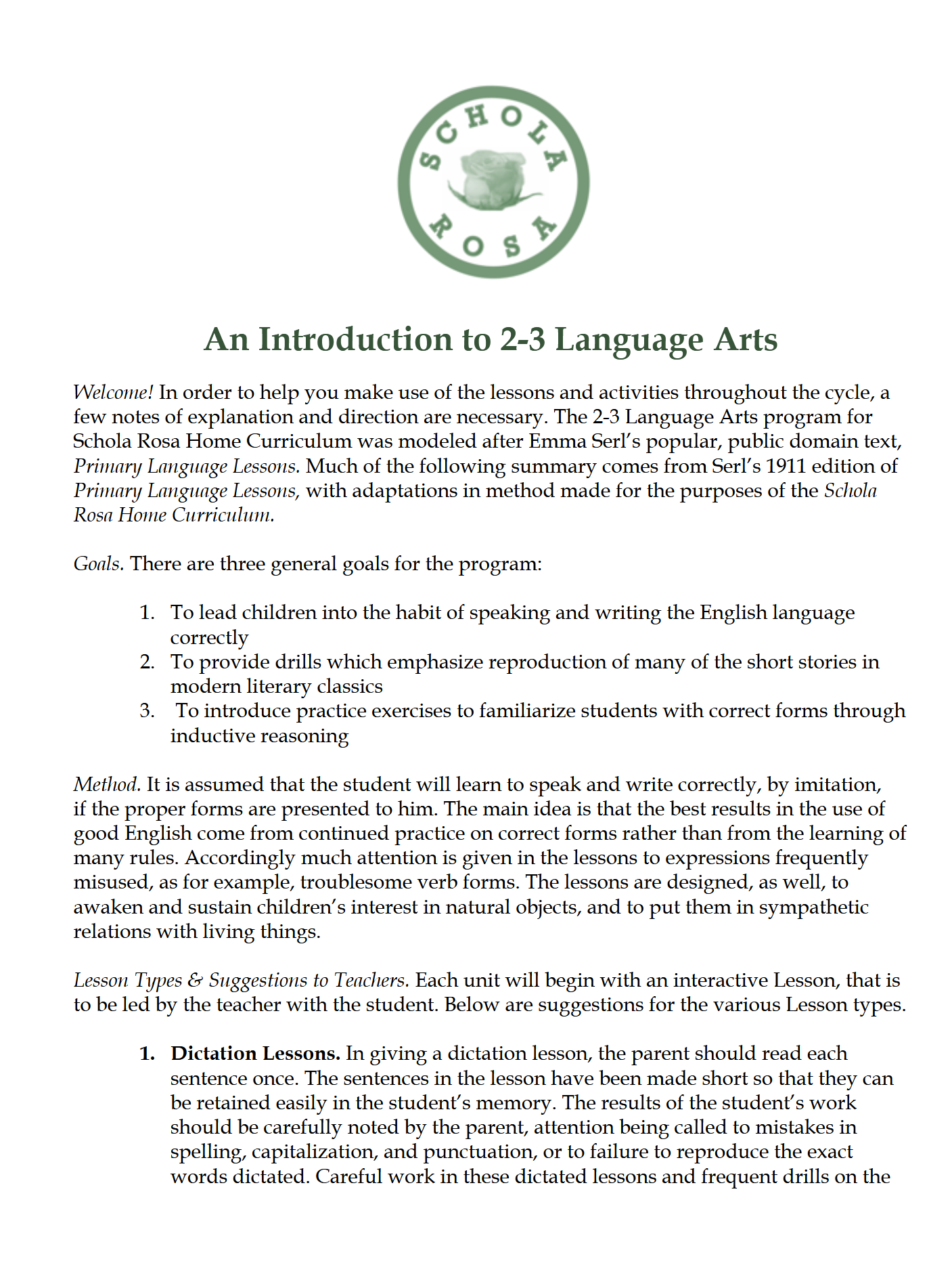 Language Arts 2-3: Schola Rosa Cycle 2