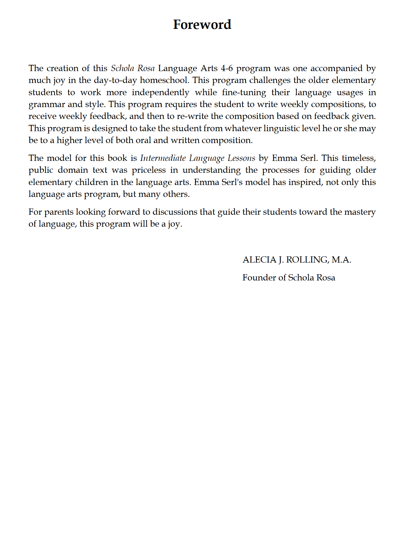 Language Arts 4-6: Schola Rosa Cycle 3 Language Arts 4-6: Schola Rosa Cycle 3