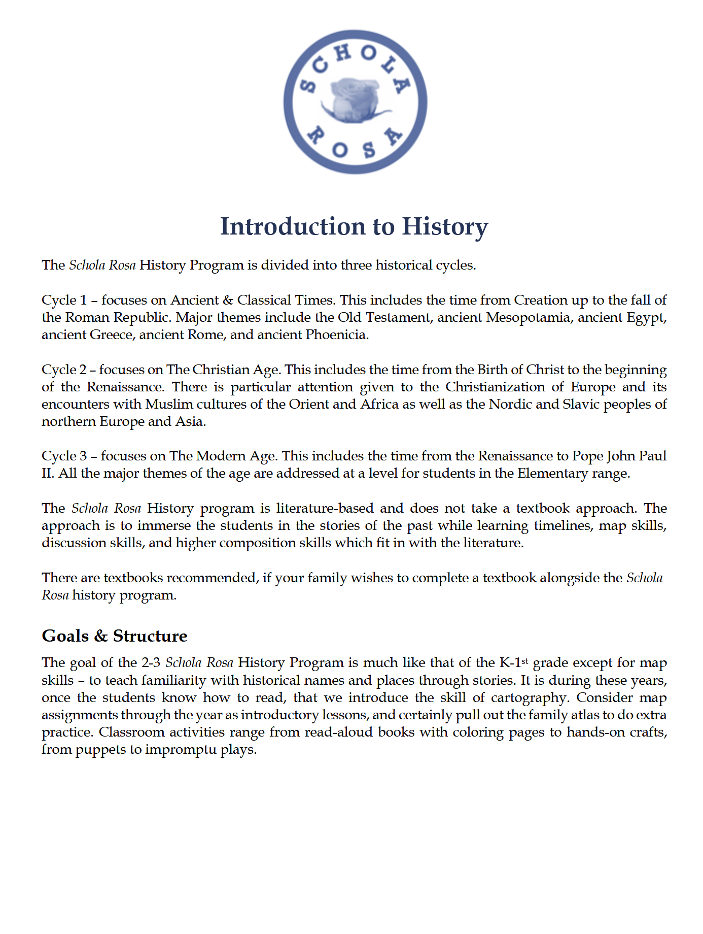 History 2-3: Modern Times - Schola Rosa Cycle 3 History 2-3: Modern Times - Schola Rosa Cycle 3
