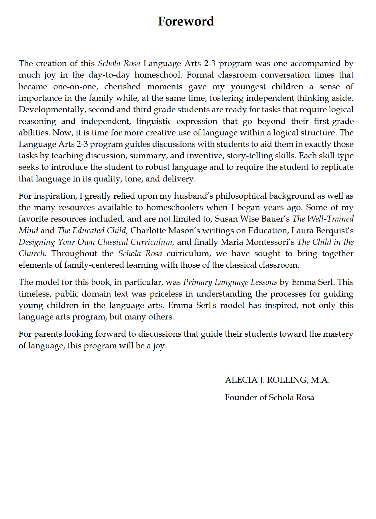 Language Arts 2-3: Schola Rosa Cycle 3 Language Arts 2-3: Schola Rosa Cycle 3