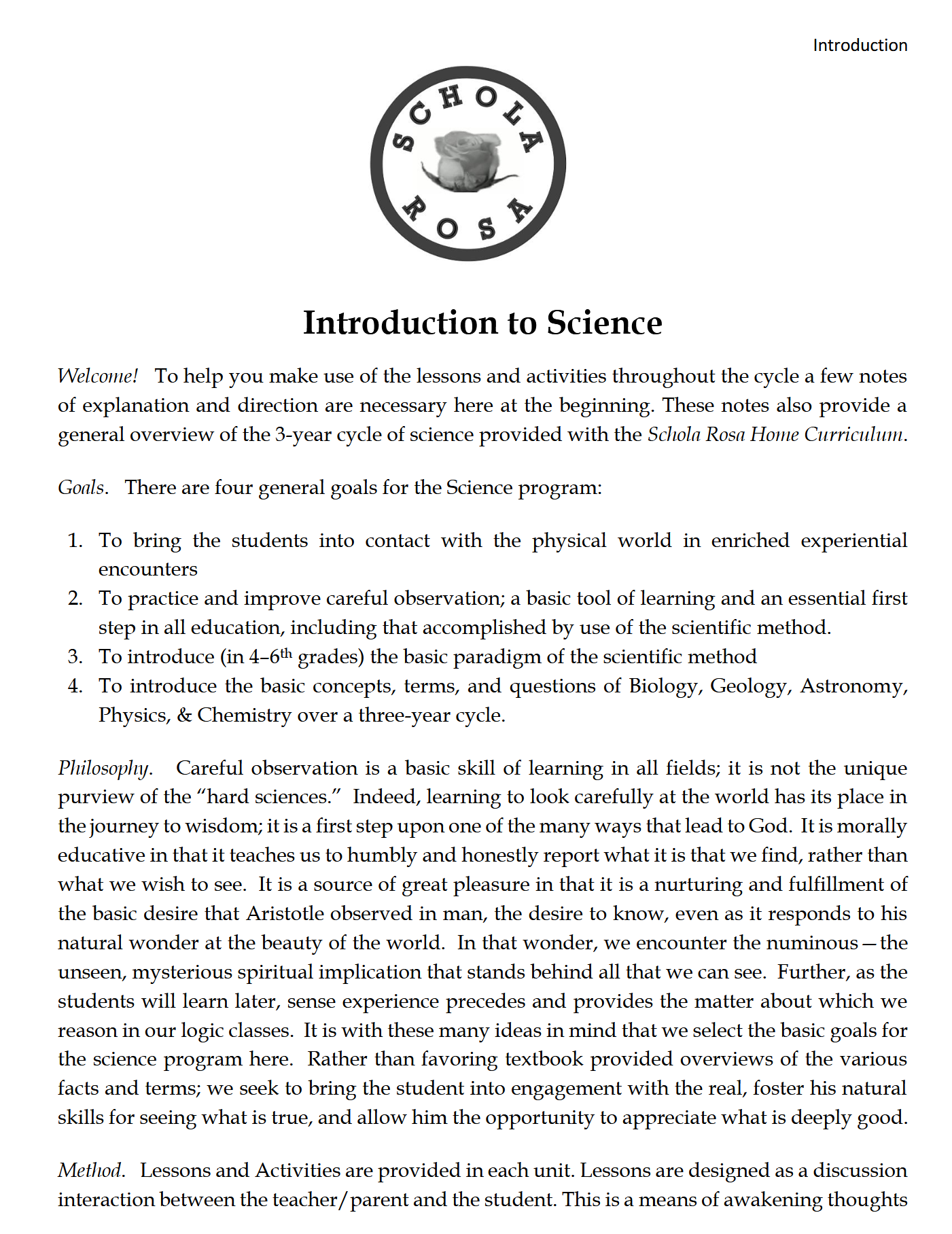 Science 2-3: Chemistry and Physics: Schola Rosa Cycle 3 Science 2-3: Chemistry and Physics: Schola Rosa Cycle 3