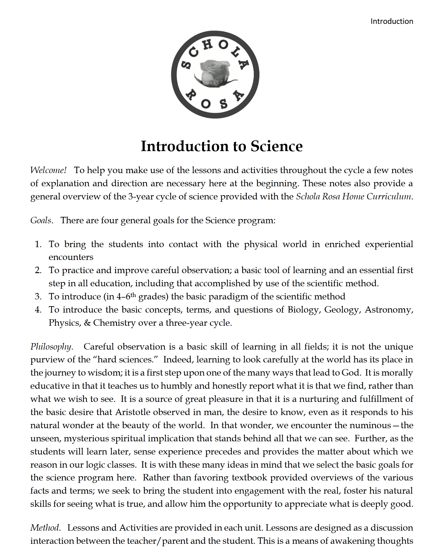 Science K-1: Chemistry and Physics: Schola Rosa Cycle 3 Science K-1: Chemistry and Physics: Schola Rosa Cycle 3