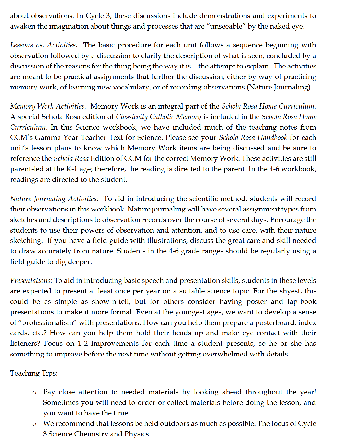 Science K-1: Chemistry and Physics: Schola Rosa Cycle 3 Science K-1: Chemistry and Physics: Schola Rosa Cycle 3