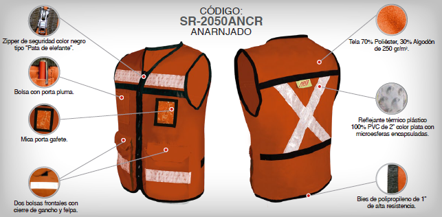 CHALECO RESCATISTA CERRADO NARANJA SR2050 T/MEDIAN
