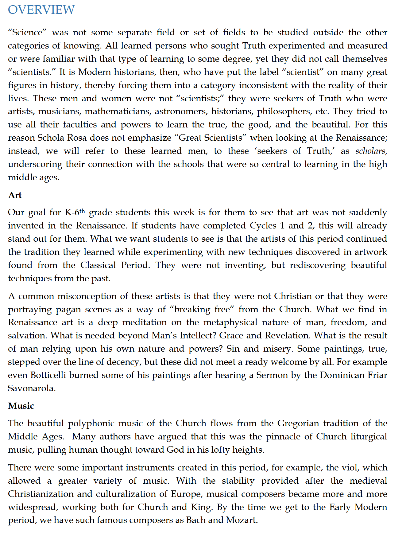 Schola Rosa Handbook (K-6th): Cycle 3 Schola Rosa Handbook (K-6th): Cycle 3