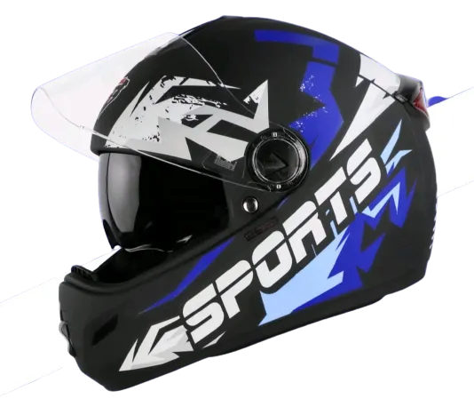STEELBIRD SBH-34 ROX ISS R SPORTS MATT BLACK/BLUE C/V 600 MM (L)