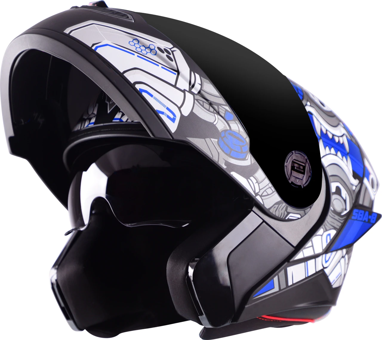 STEELBIRD SBA-8 ISS DIZIMON GLOSSY BLACK/BLUE C/V 580 MM WITH EXTRA SMOKE VISOR