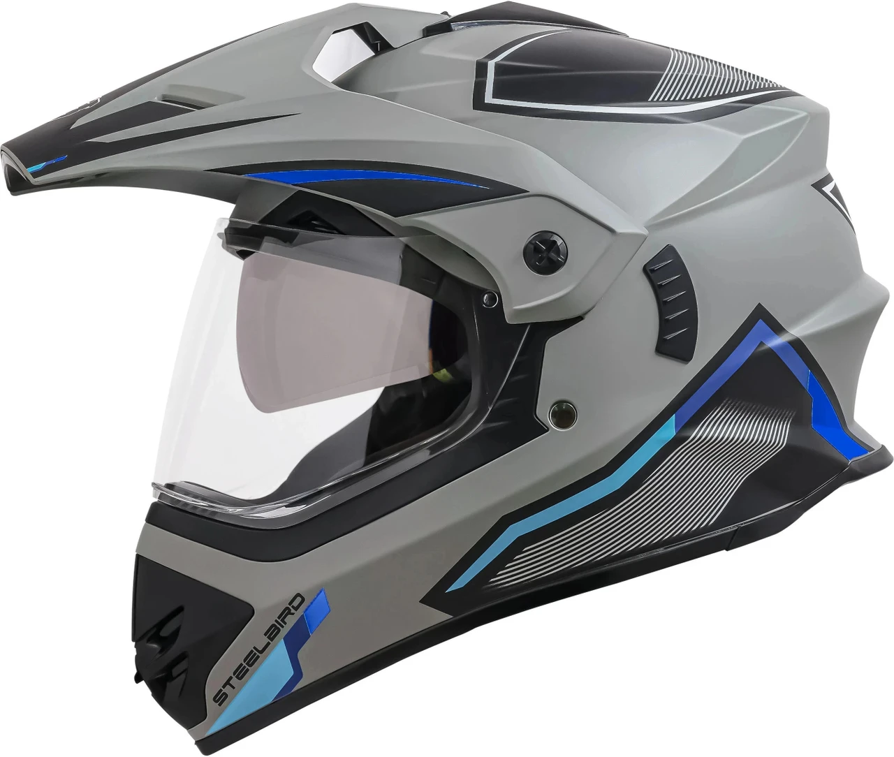 STEELBIRD SBH-13 ISS RACER MATT TITANIUM GREY/BLUE C/V 580 MM