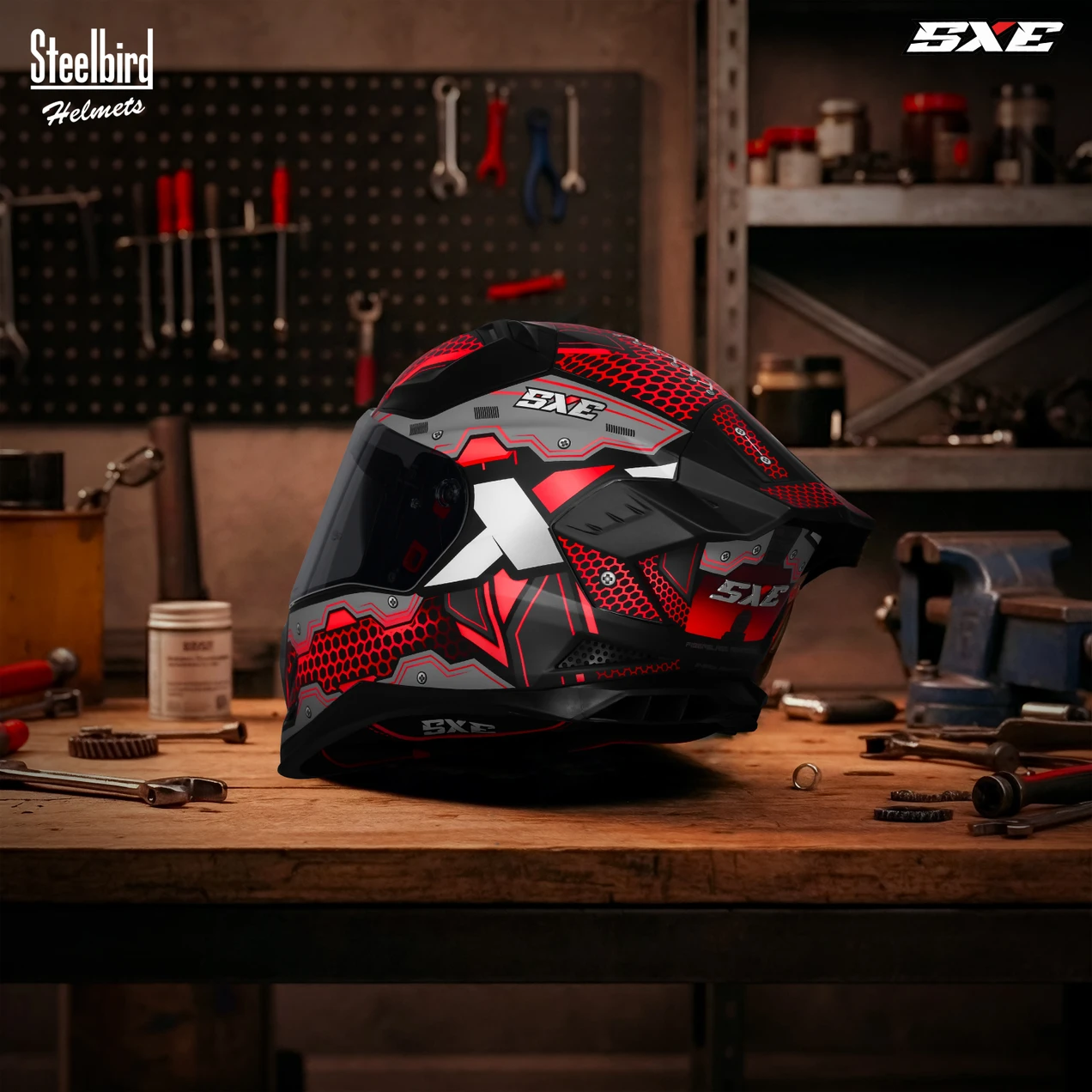 STEELBIRD SBH-61 ISS SXE ST2 GLOSSY BLACK/FL.RED WITH TPE EDITION C/V 600MM WITH EXTRA SMOKE VISOR STEELBIRD SBH-61 ISS SXE ST2 GLOSSY BLACK/FL.RED WITH TPE EDITION C/V 600MM WITH EXTRA SMOKE VISOR