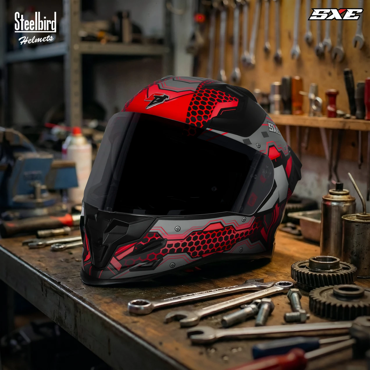 STEELBIRD SBH-61 ISS SXE ST2 GLOSSY BLACK/FL.RED WITH TPE EDITION C/V 600MM WITH EXTRA SMOKE VISOR STEELBIRD SBH-61 ISS SXE ST2 GLOSSY BLACK/FL.RED WITH TPE EDITION C/V 600MM WITH EXTRA SMOKE VISOR