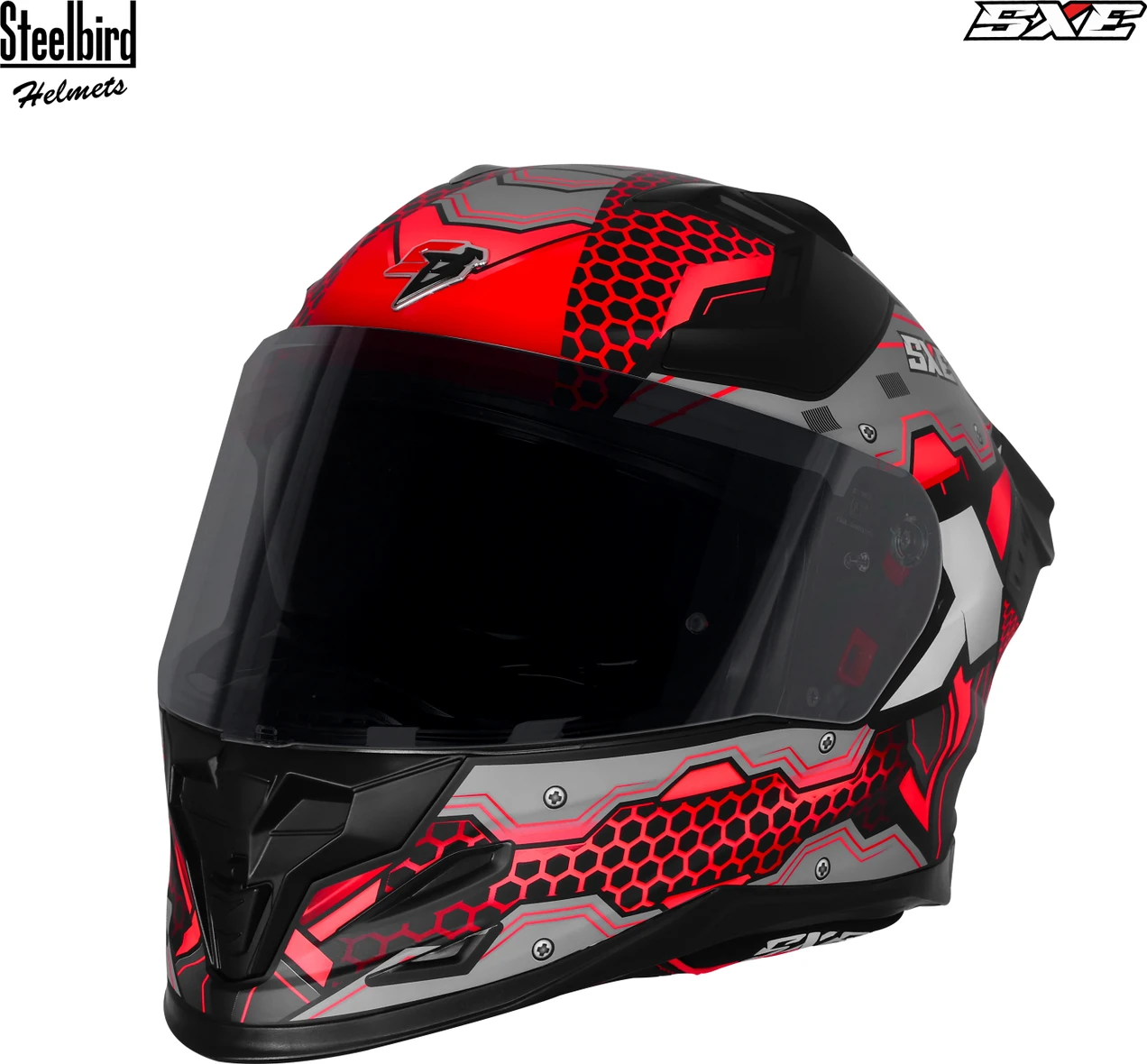 STEELBIRD SBH-61 ISS SXE ST2 GLOSSY BLACK/FL.RED WITH TPE EDITION C/V 600MM WITH EXTRA SMOKE VISOR STEELBIRD SBH-61 ISS SXE ST2 GLOSSY BLACK/FL.RED WITH TPE EDITION C/V 600MM WITH EXTRA SMOKE VISOR