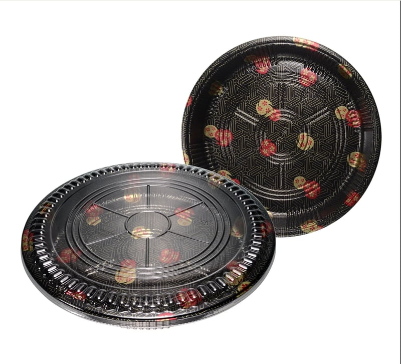 D) STI-64 Sakura Round Sushi Party Tray w/Lid_6/20set