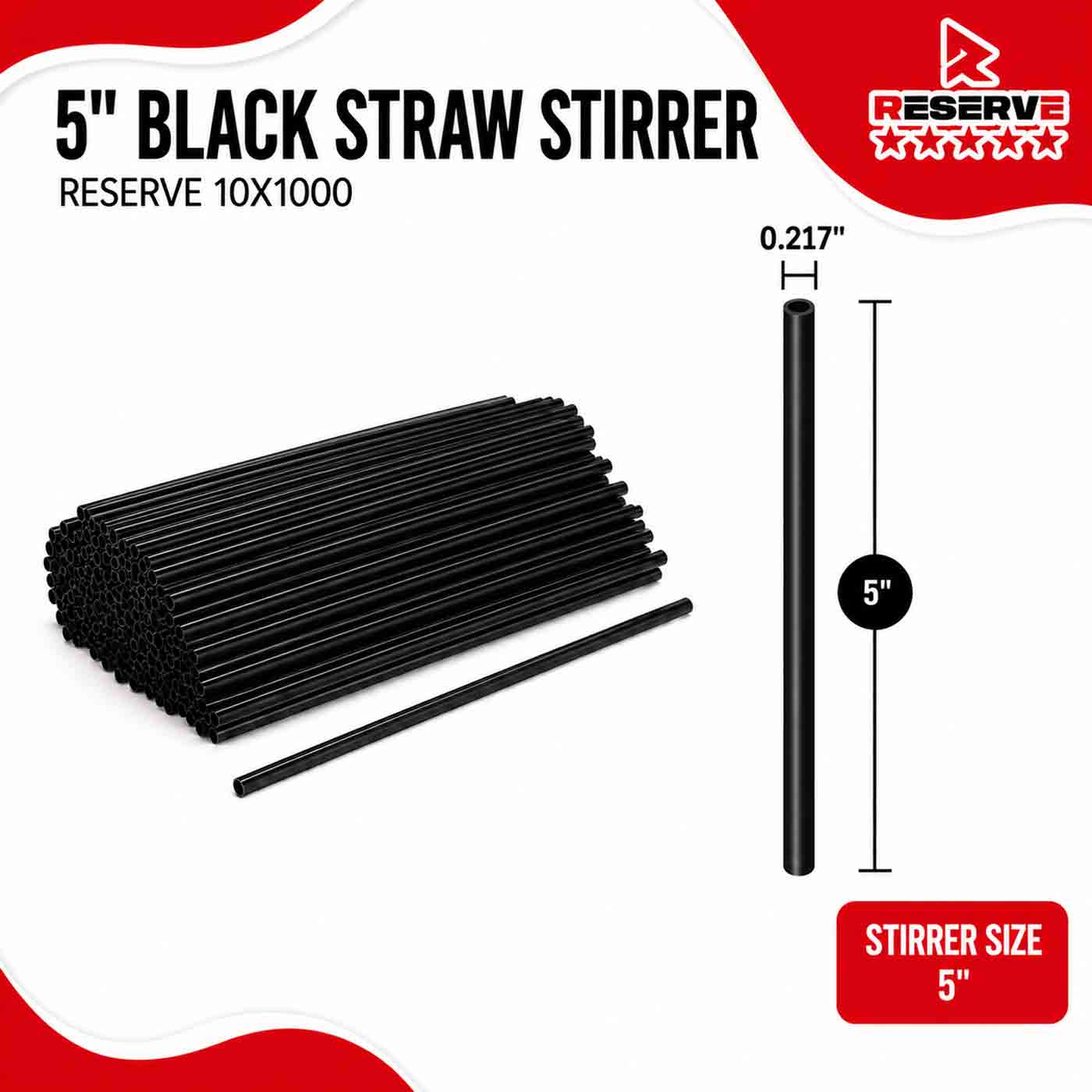 STIRRER 5” STRAW BLACK RESERVE 10/1000..