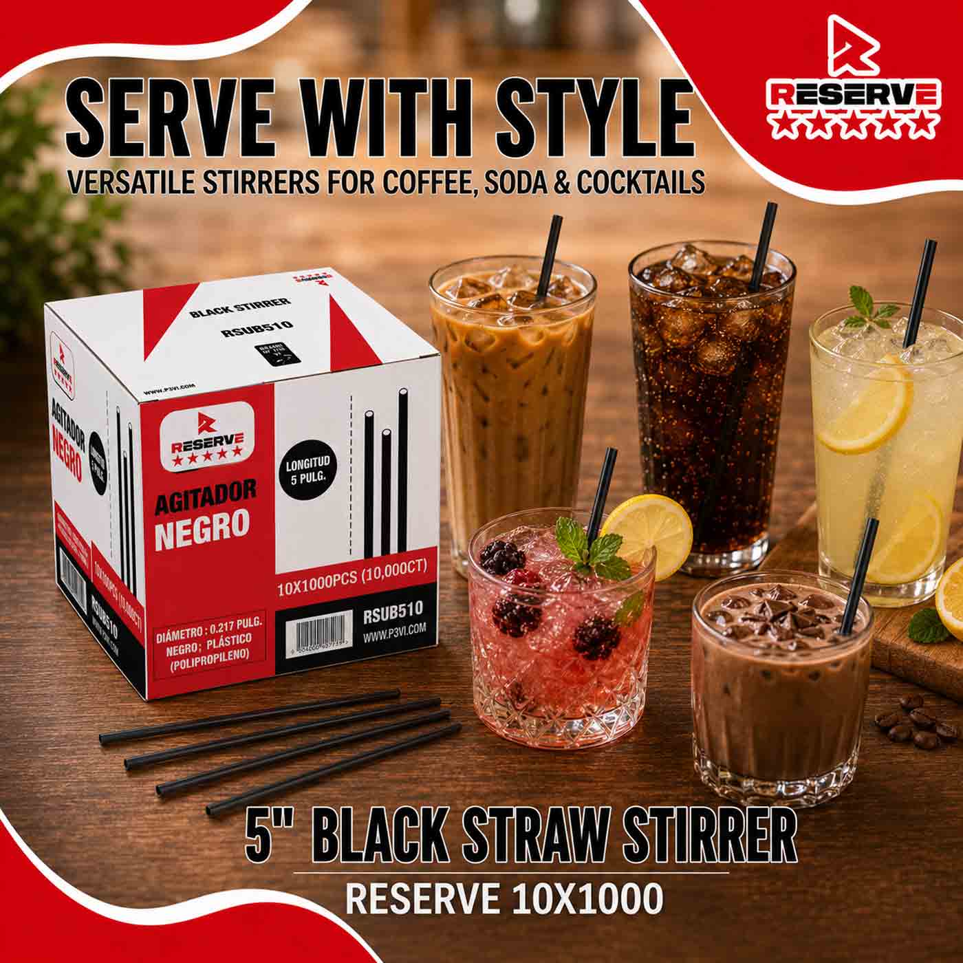 STIRRER 5” STRAW BLACK RESERVE 10/1000..
