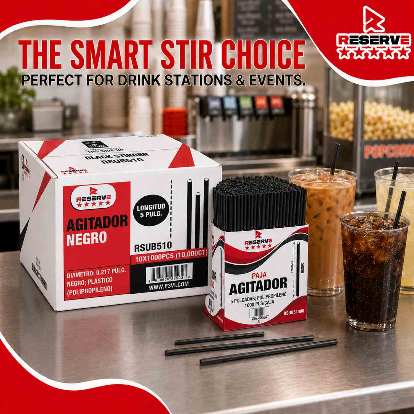 STIRRER 5” STRAW BLACK RESERVE 10/1000..