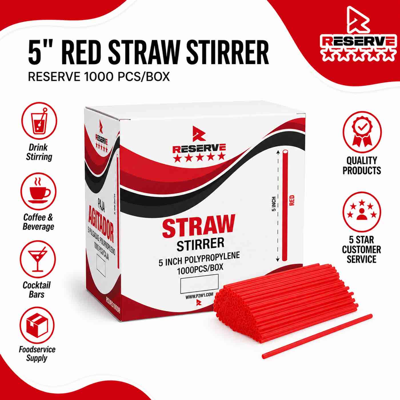 STIRRER 5” STRAW RED RESERVE 10/1000..