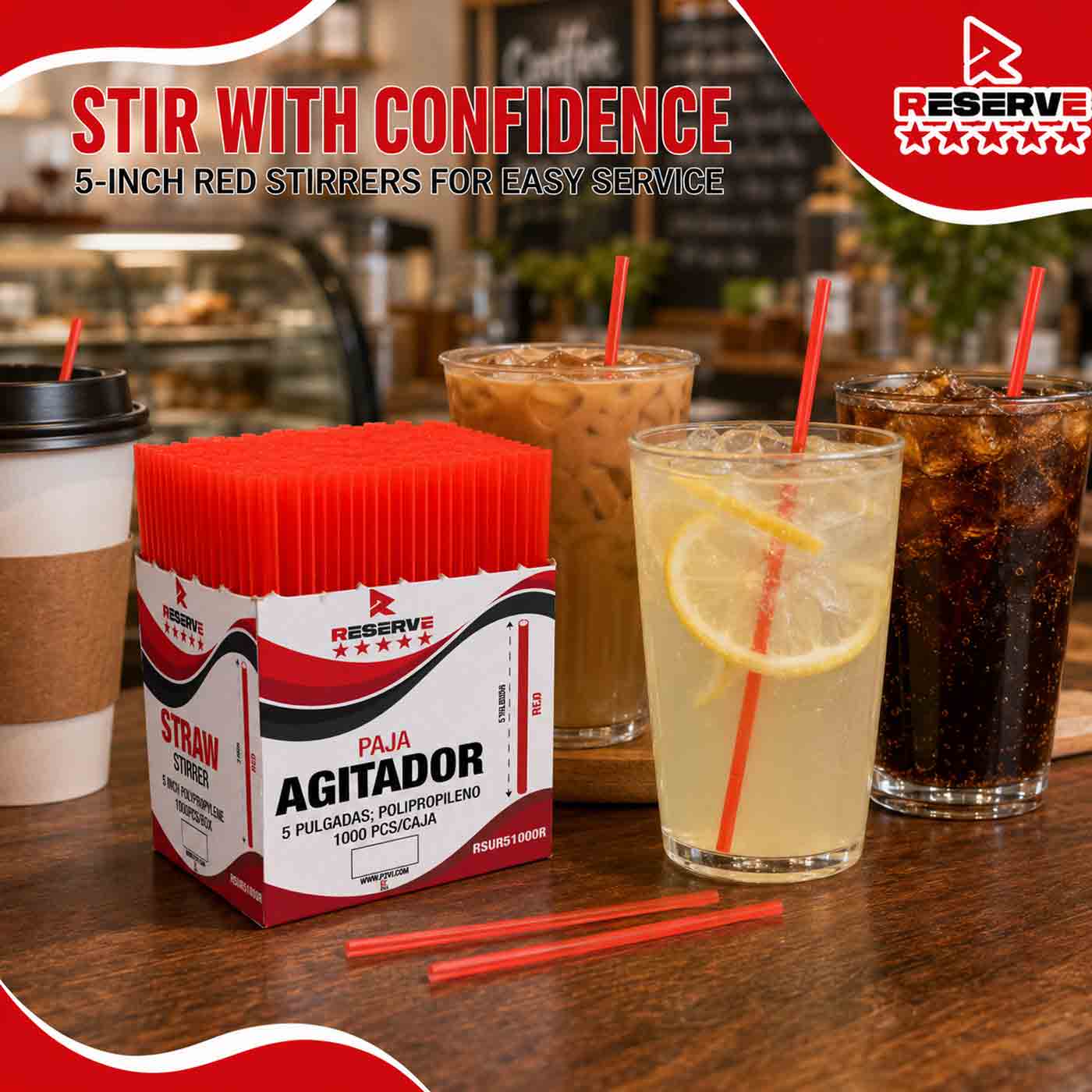 STIRRER 5” STRAW RED RESERVE 10/1000..