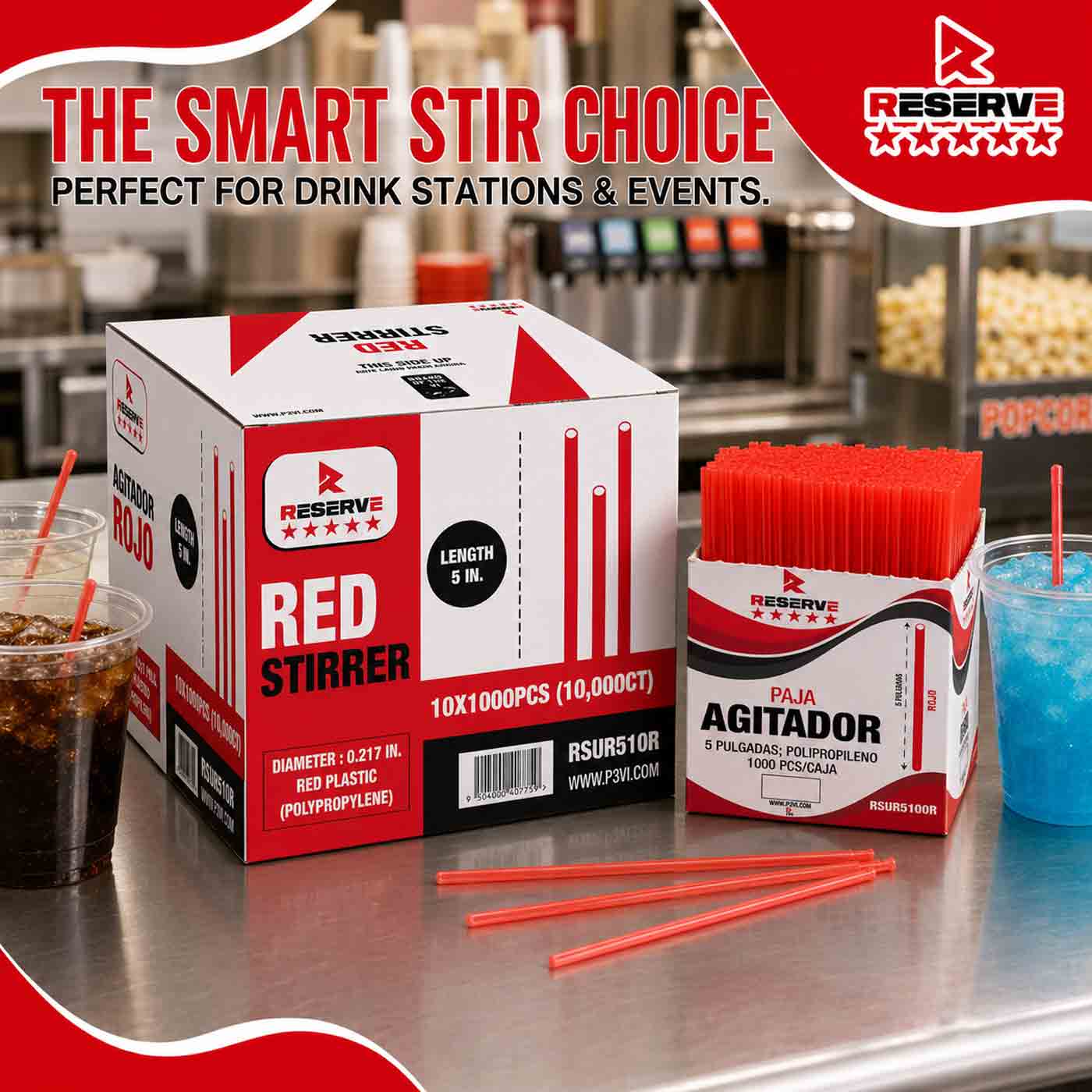 STIRRER 5” STRAW RED RESERVE 10/1000..