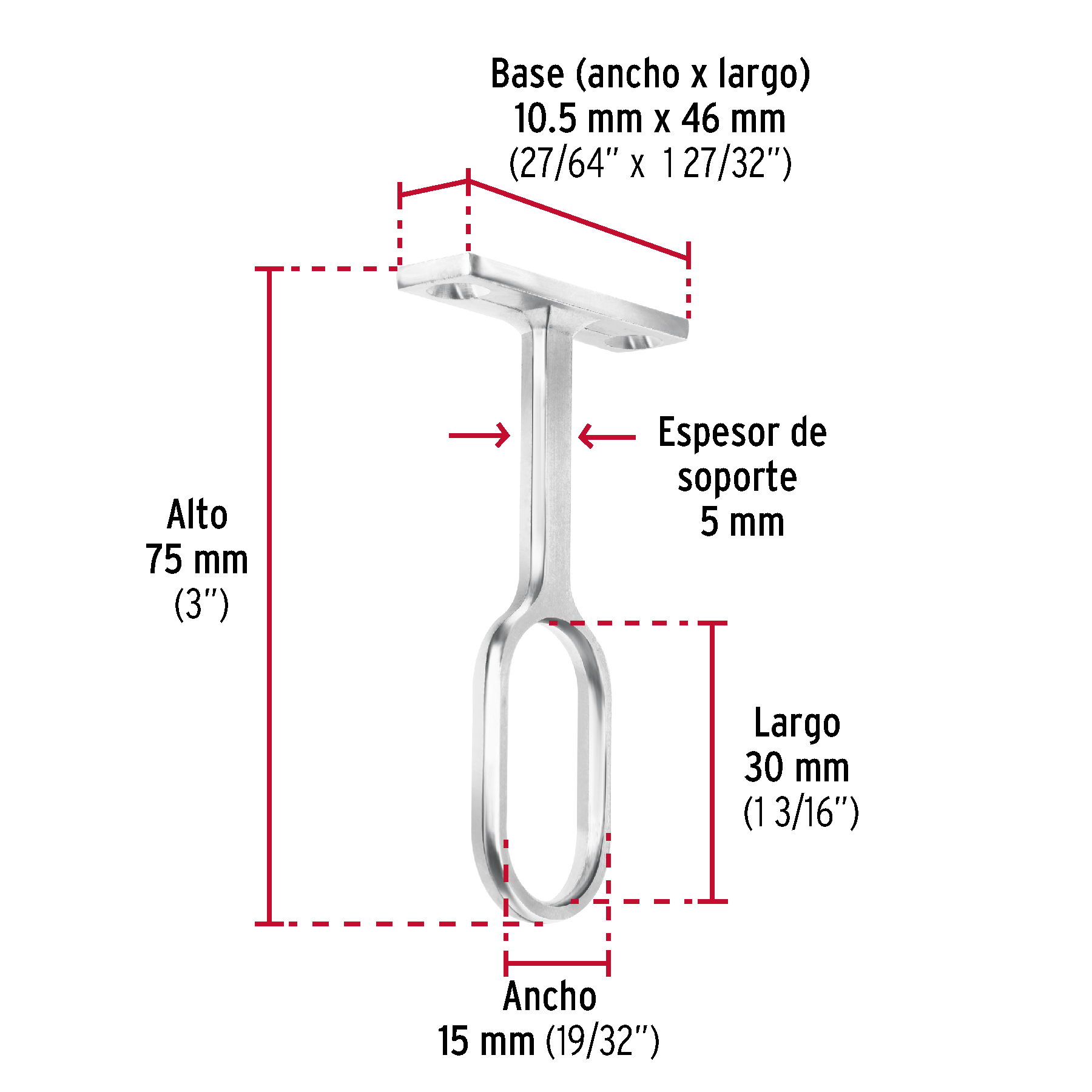 Soporte central para tubo ovalado de clóset, HERMEX - 48979 - STO-5 - Caja con 10 Pieza – Master 100