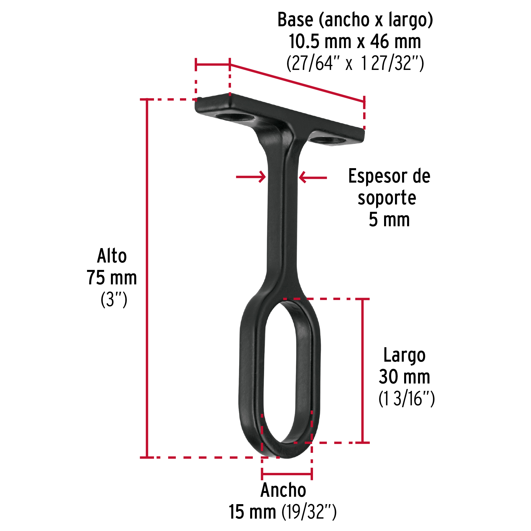 Soporte negro para tubo ovalado de closet, HERMEX - 46586 - STO-5N - Caja con 10 Pieza – Master 100