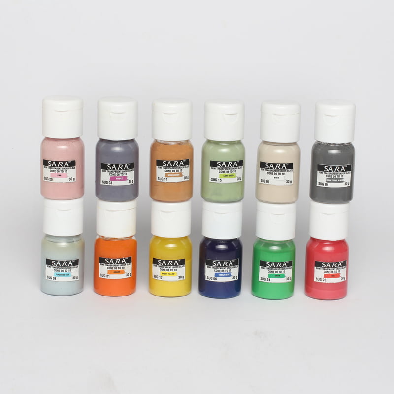 Combo Small 1: Sara Semi Transparent Underglazes - Pack of 12 Colours (30gm) Combo Small 1: Sara Semi Transparent Underglazes - Pack of 12 Colours (30gm)