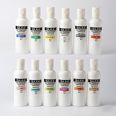 Combo Big 1: Sara Semi Transparent  Underglazes - Pack of 12 Colours (100gm) Combo Big 1: Sara Semi Transparent  Underglazes - Pack of 12 Colours (100gm)