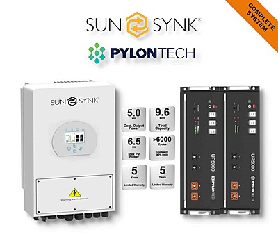 5.0 kW SUNSYNK Hybrid - PYLONTECH Combo, c/w 2x 4.8 kWh Lithium Batteries