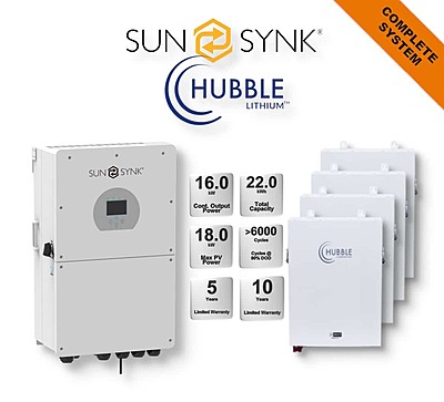 16.0 kW SUNSYNK Hybrid - HUBBLE Combo, c/w 4x 5.5 kWh Lithium Batteries