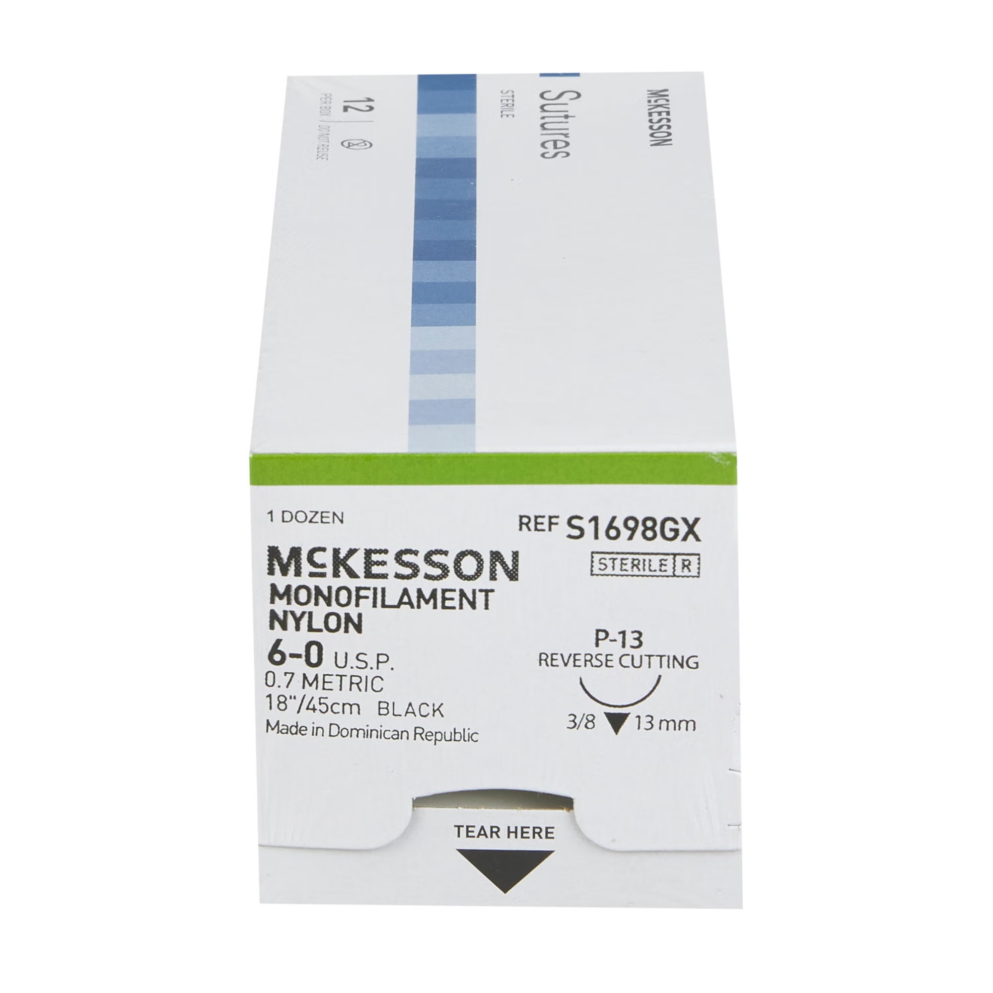 McKesson Nylon Suture with P-13 Precision Reverse Cutting Needle, 6-0, 18 Inch, (BX/12EA)