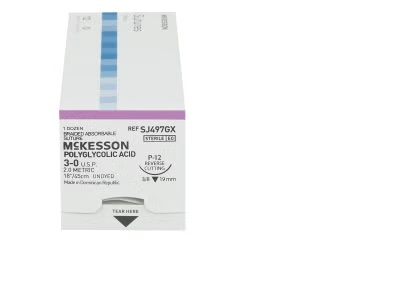 McKesson Polyglycolic Acid Absorbable Suture with P-12 Precision Reverse Cutting Needle, 3-0, 18 Inch, (BX/12EA)