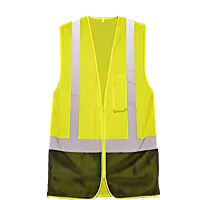 Class 2,Lime green,Black bottom front, Chest Pocket. Sizes