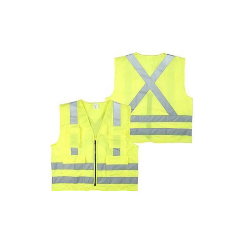 Surveyor's vest, yellow, 4 pockets, class II, solid polyester front and back, zipper
