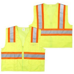 Surveyor's vest, class II, solid front, mesh back, 4 pockets, zipper