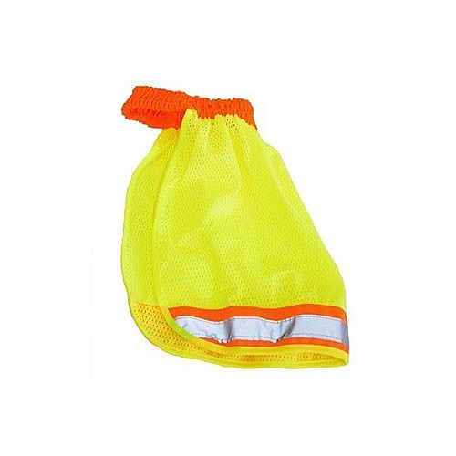 Hard hat sun shield, 100% polyester mesh with reflective tape. Lime green.