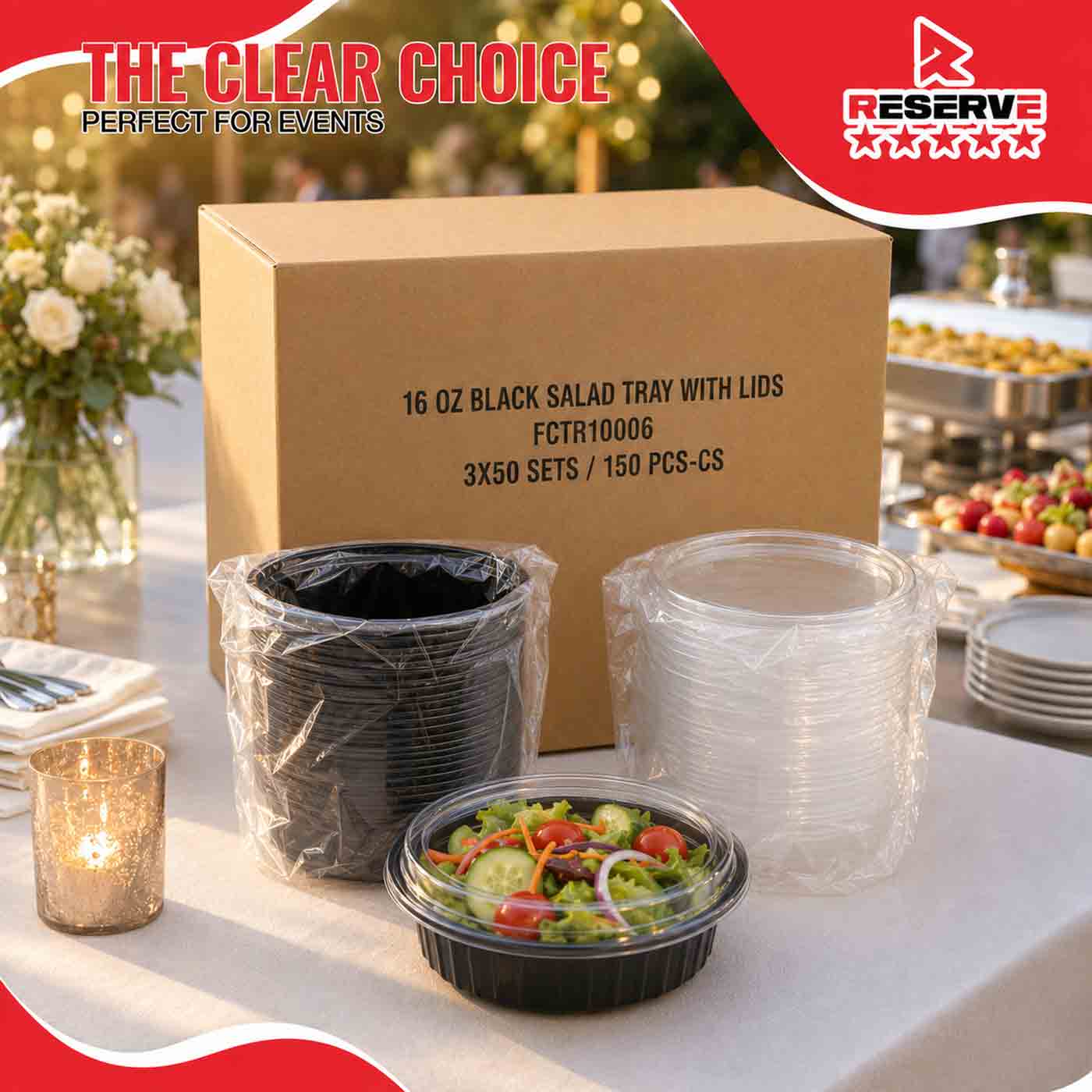 Salad Tray 16oz w/ Lids (set) Reserve Blk 3/50