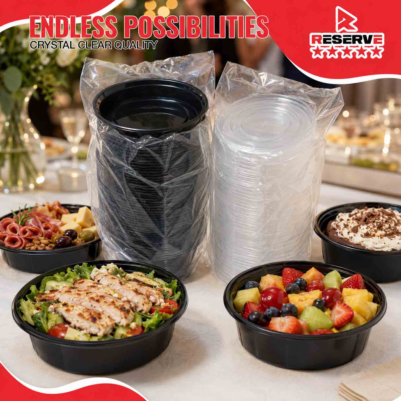 Salad Tray 24oz w/ Lids (set) Reserve Blk 3/50