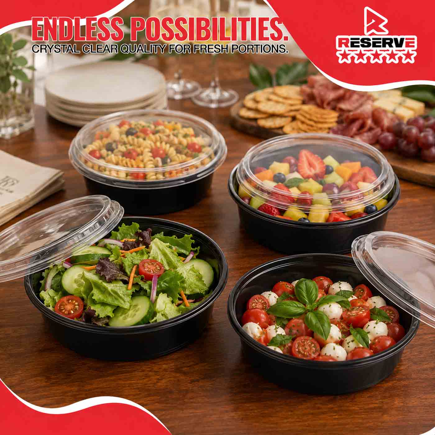 Salad Tray 24oz w/ Lids (set) Reserve Blk 3/50