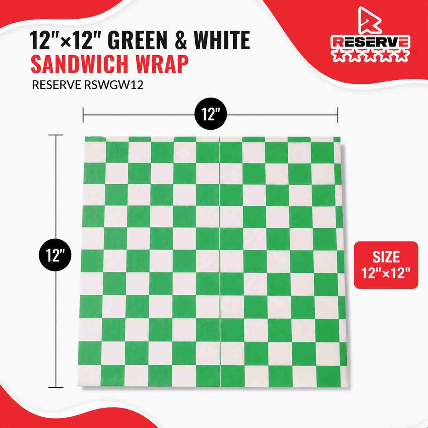 Sandwich Wrap 12"×12" Gr&Wht Reserve 5/1000