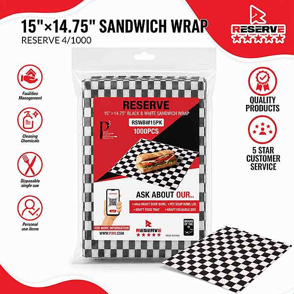 Sandwich Wrap 15"×14.75" Blk&Wht Reserve 4/1000